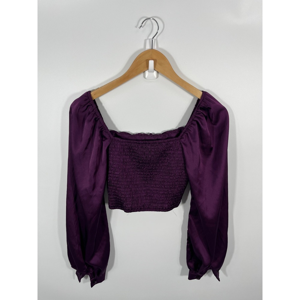 Womens Babydoll Crop Top XS Purple Balloon Sleeve Whimsigoth Dark Fairy Grunge - Picture 2 of 8